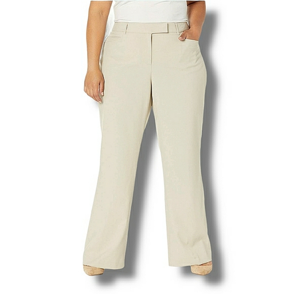 Tahari Wide Leg Mid Rise Trouser Career Pants Tan Sand Khaki Size 10